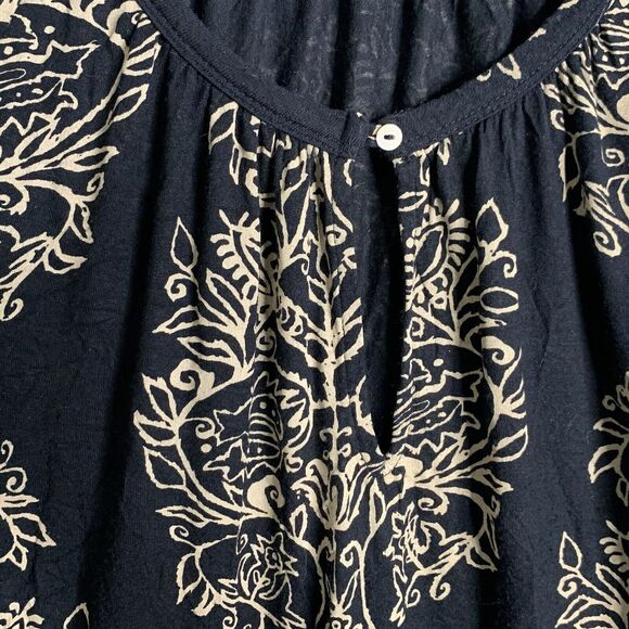 Lucky Brand Rayon Pullover Top Women M Black Tan Design  Hi Low Scoop Neck W/Key - Picture 4 of 12